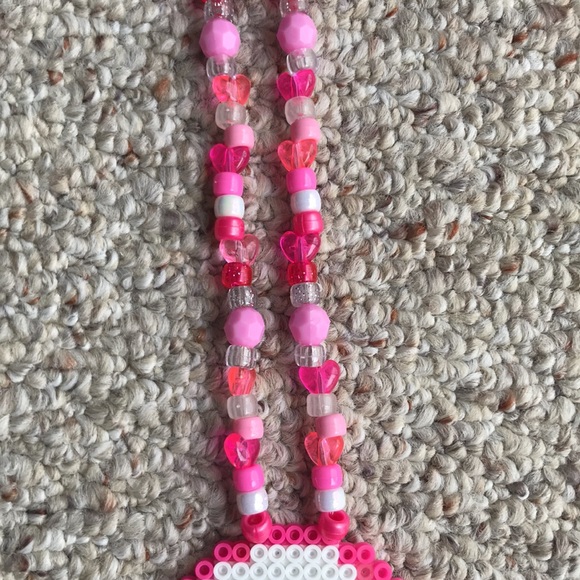 Ghost girl beaded necklace — pink white black light — fun rave party festival - Picture 2 of 4